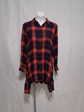 Spade & Heart Plaid Tunic Shirt Medium Oversized Flannel Shacket Dark Academia